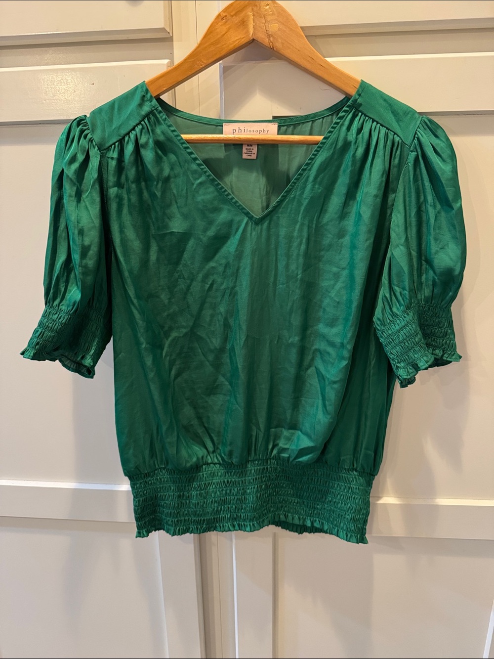 Philosophy Emerald V-Neck Puff Sleeve Blouse